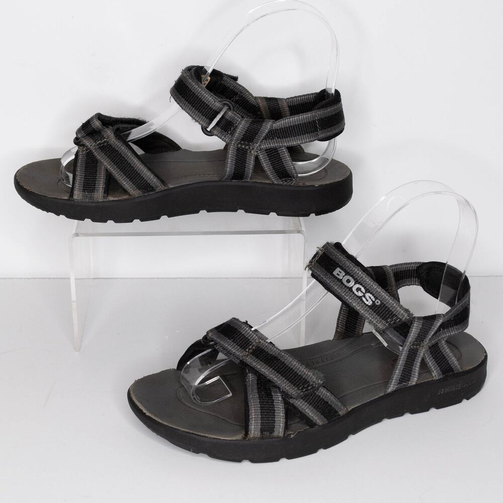 BOGS Boys Rio Stripe Sandals Water Hiking Adjustable Gray Black Size 3 | AO